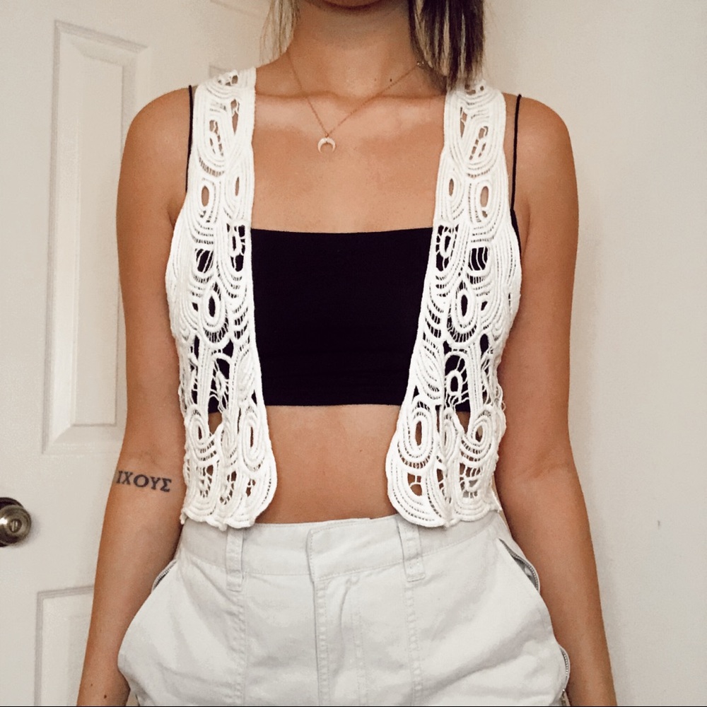 Cream crochet crop vest